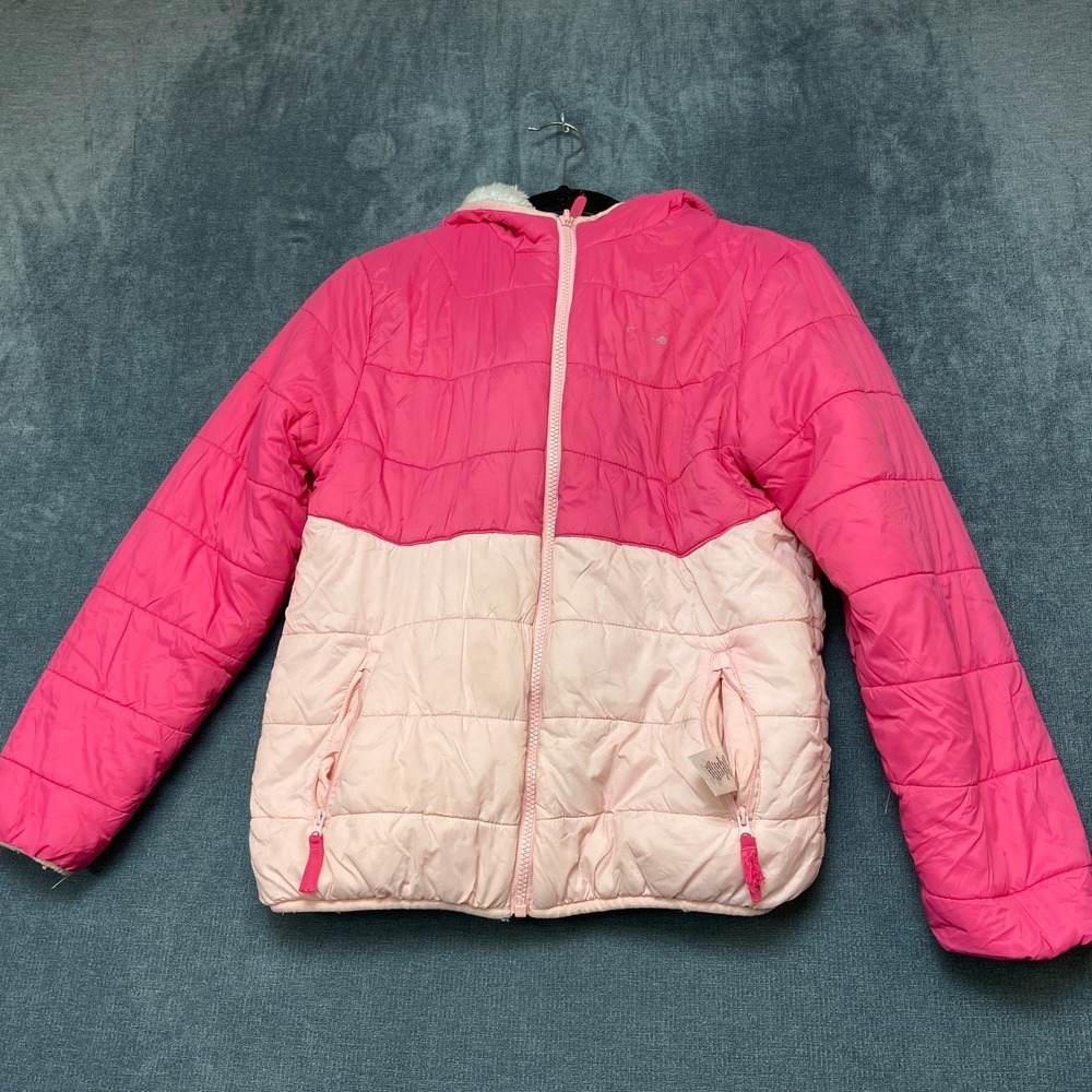 Eddie Bauer Reversible Plush Jacket Girls L 14/16 Pink Full Zip Long Sleeve Cozy